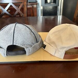 Mongous Two Casual Backstrap Caps - Grey Knit & Beige Canvas